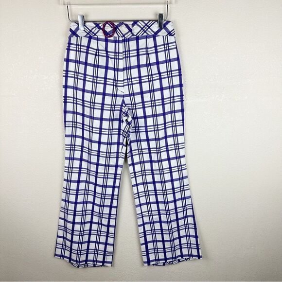 Vntg Purple Plaid Wide Leg 60s Mod Groovy Harry Styles Pants Med - Picture 1 of 9